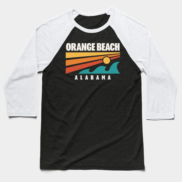 Orange Beach Alabama Retro Vintage Style Waves Baseball T-Shirt by PodDesignShop